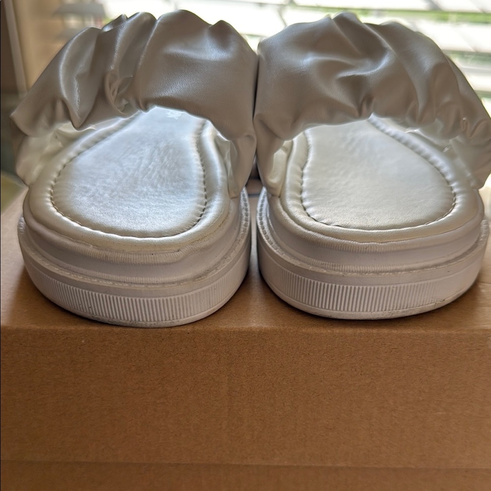 White Satin Slide Sandals - Picture 11 of 11